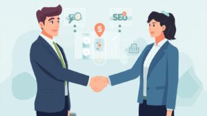 Business owner meeting and selecting the right digital marketing agency partner, symbolizing collaboration and expert guidance.