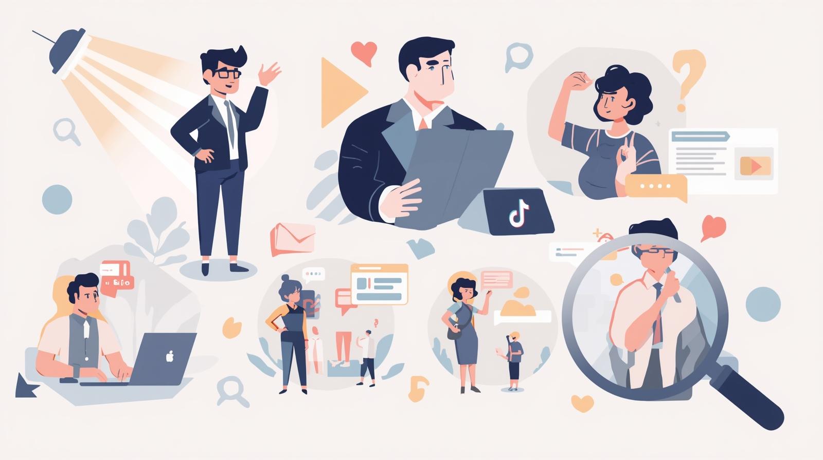 Different types of influencers—celebrity, macro, micro, and nano—illustrated with social media icons (Instagram, TikTok, YouTube) and a magnifying glass symbolizing how to find them.