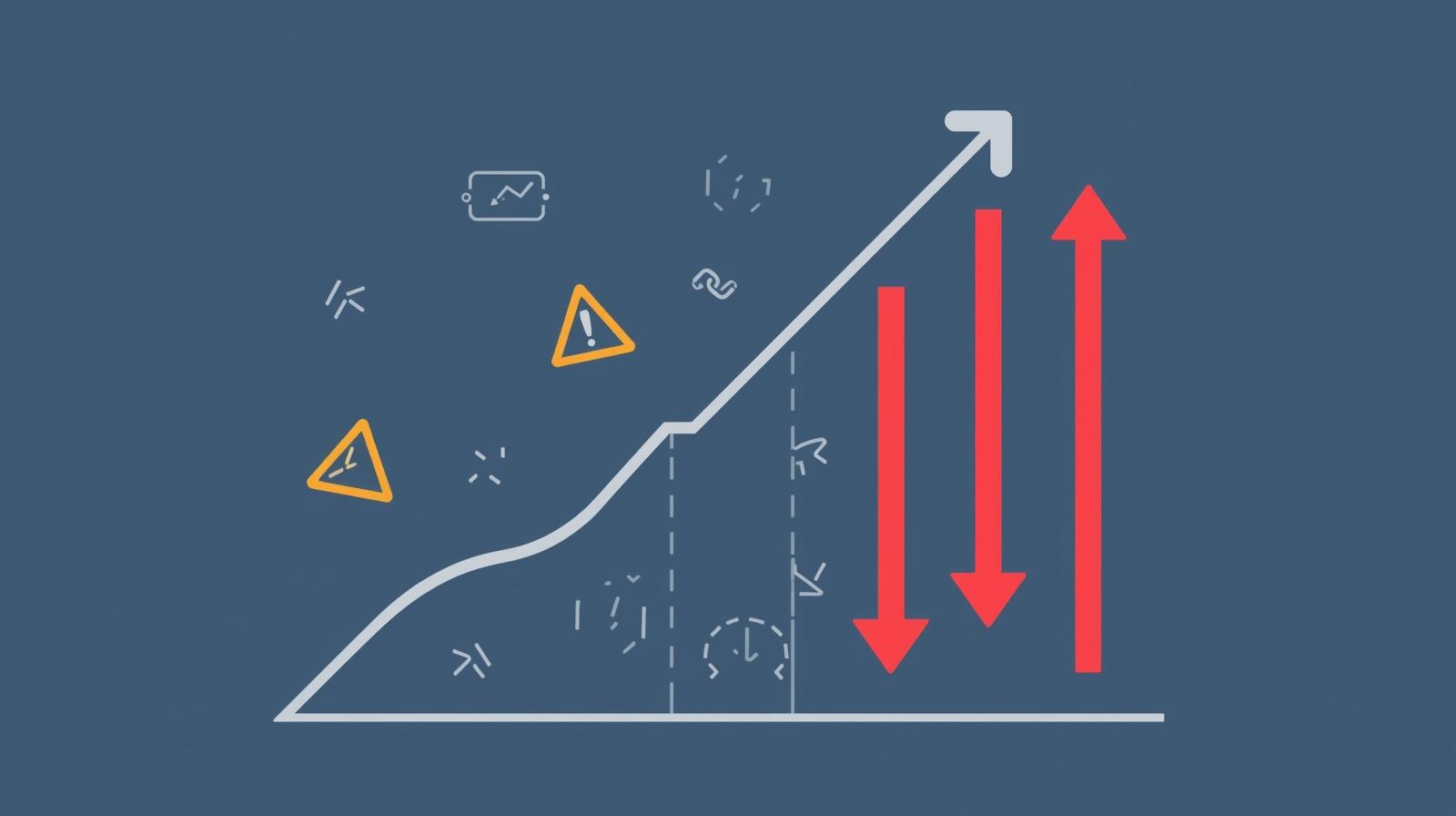 Graph of a website traffic spike followed by a sharp decline, symbolizing how short-term SEO tactics can backfire.
