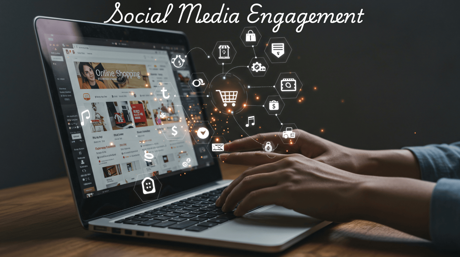 Young girl's hands using laptop for social media engagement