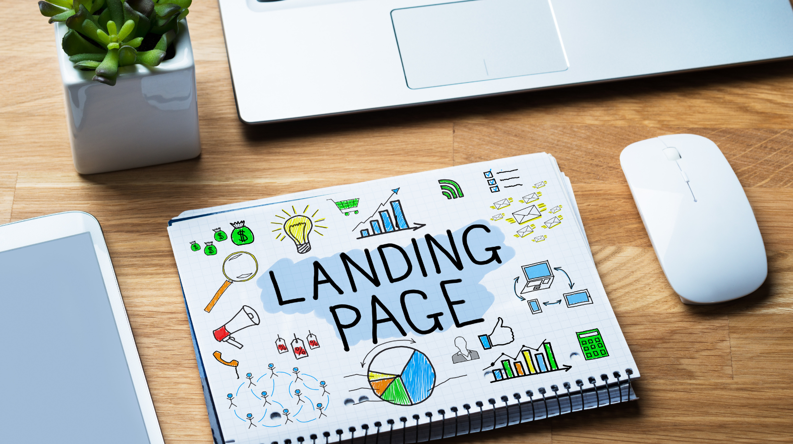 Notepad showing landing page concept