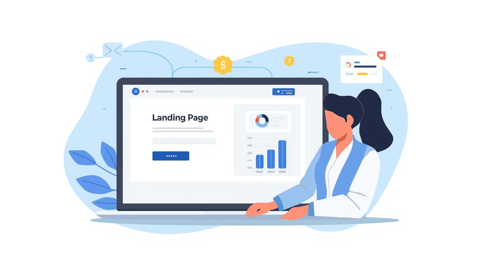 Illustration of a landing page layout with call-to-action buttons designed to increase conversions